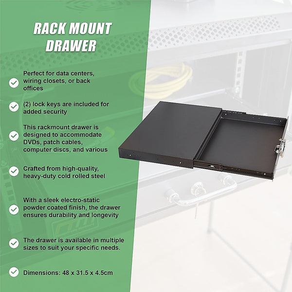 Randy & Travis Machinery 1U Locking Rack Mount Drawer Secure Steel Storage For 19" Network Server Rackmount Cabinets & Frames