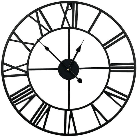 Randy & Travis Machinery 60Cm Large Wall Clock Round Metal Clocks Roman Numerals Style Wall Clocks