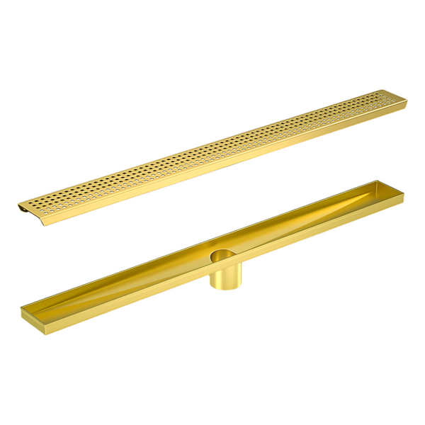 Della Francesca 800Mm Bathroom Shower Brushed Brass Grate Drain W/ Centre Outlet Floor Waste Drain Grates
