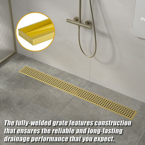 Della Francesca 800Mm Bathroom Shower Brushed Brass Grate Drain W/ Centre Outlet Floor Waste Drain Grates
