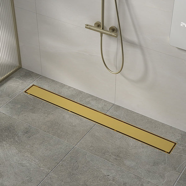 Della Francesca 800Mm Tile Insert Shower Bathroom Brushed Brass Grate Drain W/ Centre Outlet Floor Waste Drain Grates