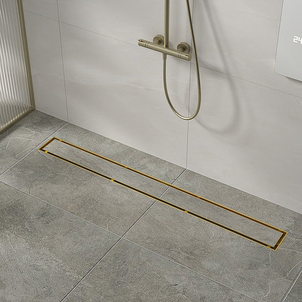 Della Francesca 900Mm Tile Insert Bathroom Shower Brushed Brass Grate Drain W/ Centre Outlet Floor Waste Drain Grates