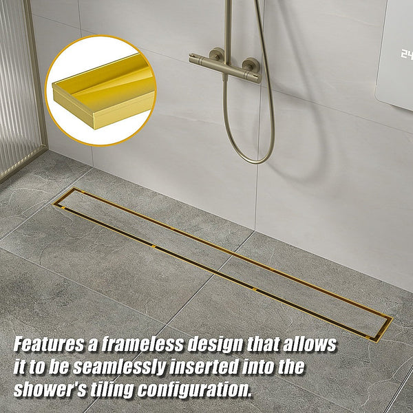 Della Francesca 1000Mm Tile Insert Bathroom Shower Brushed Brass Grate Drain W/Centre Outlet Floor Waste Floor & Wall Tiles