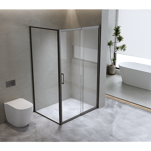 Della Francesca 1300X920mm Single Door Corner Sliding Glass Shower Screen In Black Sliding Door Hardware