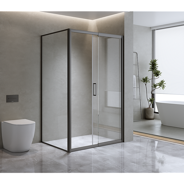 Della Francesca 1300X920mm Single Door Corner Sliding Glass Shower Screen In Black Sliding Door Hardware