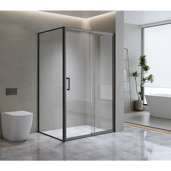 Della Francesca 1300X800mm Single Door Corner Sliding Glass Shower Screen In Black Shower Doors