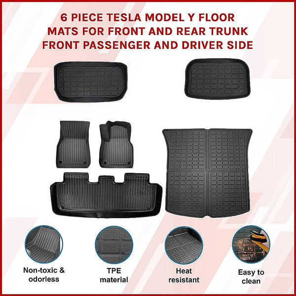 Randy & Travis Machinery 6 Piece Tesla Model Y Floor Mats For Front And Rear Trunk Passenger Driver Side Floor Mats Carpets