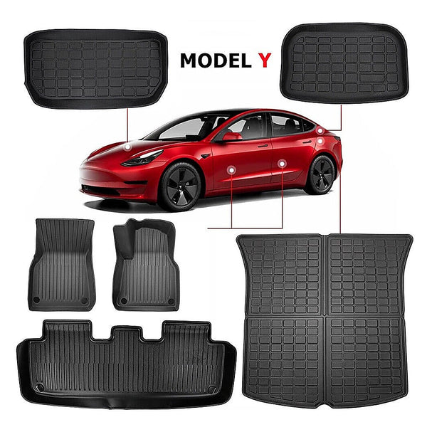 Randy & Travis Machinery 6 Piece Tesla Model Y Floor Mats For Front And Rear Trunk Passenger Driver Side Floor Mats Carpets