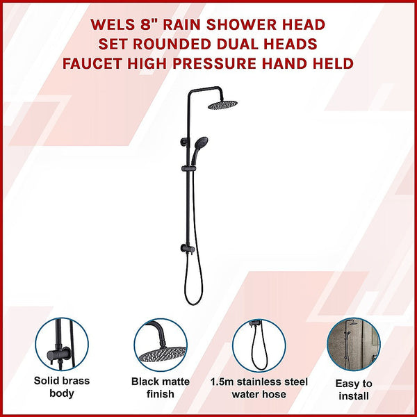 Della Francesca Wels 8" Rain Shower Head Set Rounded Dual Heads Faucet High Pressure Hand Held Shower Heads & Combos