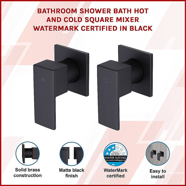 Della Francesca Bathroom Shower Hot And Cold Square Mixer In Black Shower Taps & Thermostats