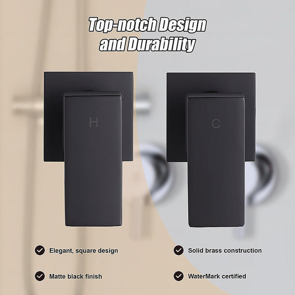 Della Francesca Bathroom Shower Hot And Cold Square Mixer In Black Shower Taps & Thermostats