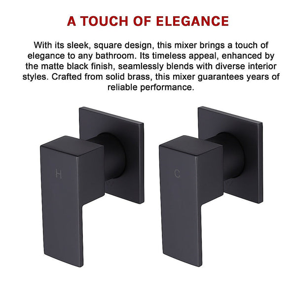 Della Francesca Bathroom Shower Hot And Cold Square Mixer In Black Shower Taps & Thermostats