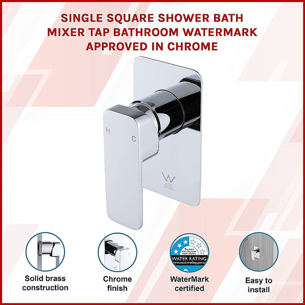 Della Francesca Single Square Shower Bath Mixer Tap Bathroom In Chrome Bath Taps