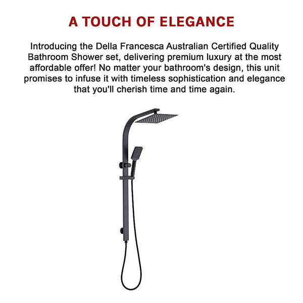 Della Francesca Wels 10" Rain Shower Head Set Square Dual Heads High Pressure With Handheld In Black Shower Heads & Combos