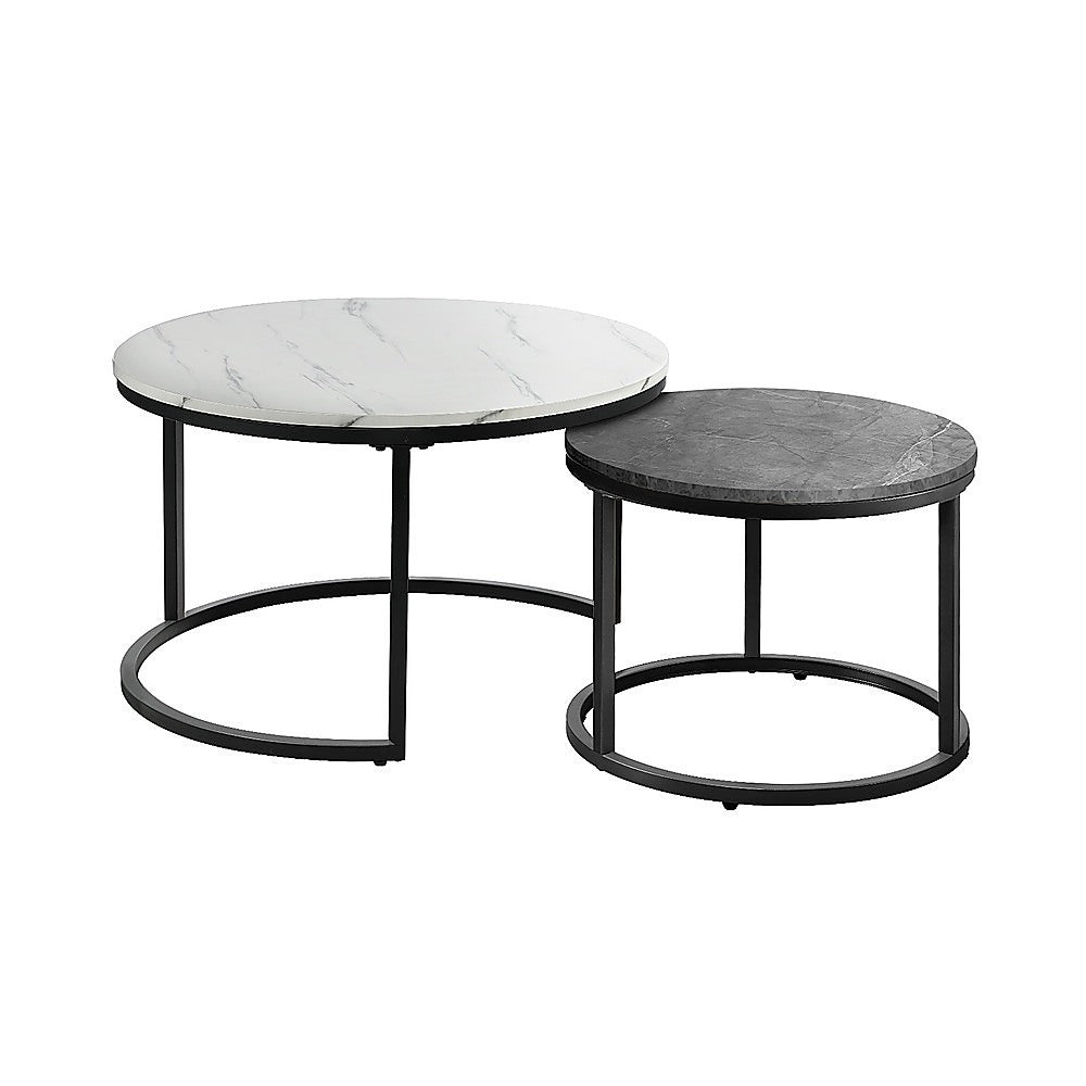 Randy & Travis Machinery Set Of 2 Coffee Table Round Marble Nesting Side End Furniture Coffee Tables