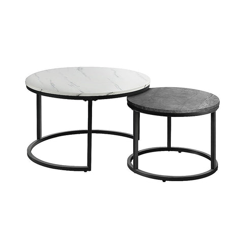 Randy & Travis Machinery Set Of 2 Coffee Table Round Marble Nesting Side End Furniture Coffee Tables