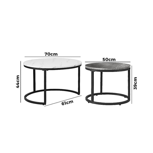 Randy & Travis Machinery Set Of 2 Coffee Table Round Marble Nesting Side End Furniture Coffee Tables