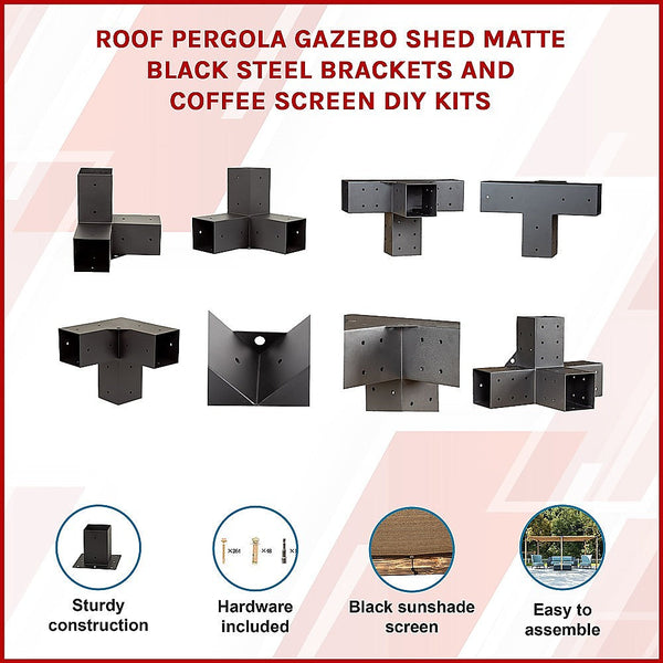 Randy & Travis Machinery Roof Pergola Gazebo Shed Matte Black Steel Brackets And Coffee Screen Diy Kits Gazebos & Pergolas