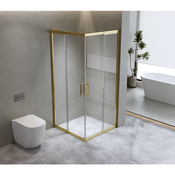 Della Francesca 1100X1200mm Double Sliding Door Glass Shower Screen In Gold Shower Doors