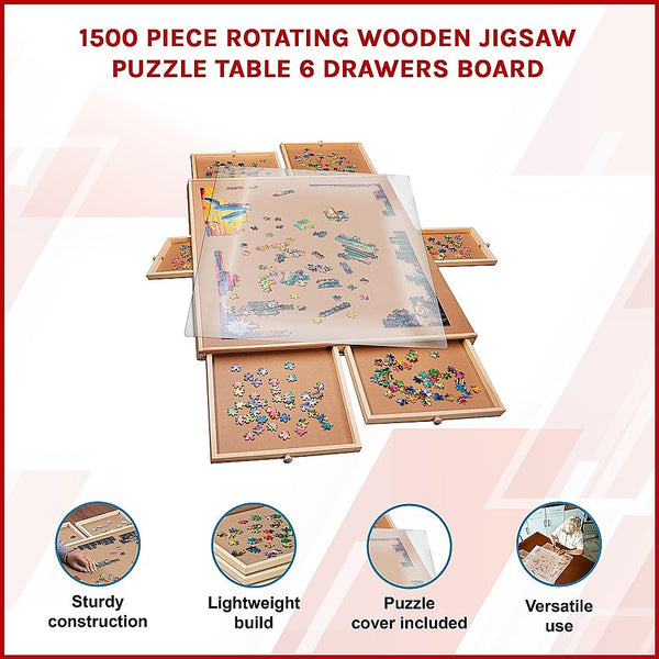 1500 Piece Rotating Wooden Jigsaw Puzzle Table 6 Drawers Board Puzzles