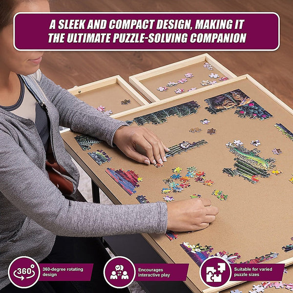 1500 Piece Rotating Wooden Jigsaw Puzzle Table 6 Drawers Board Puzzles