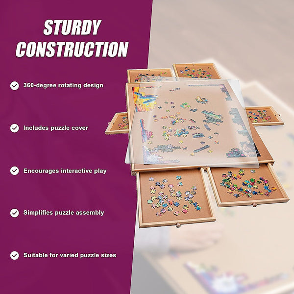 1500 Piece Rotating Wooden Jigsaw Puzzle Table 6 Drawers Board Puzzles