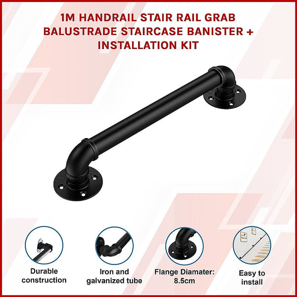Randy & Travis Machinery 1M Handrail Stair Rail Grab Balustrade Staircase Banister + Installation Kit Staircase Kits