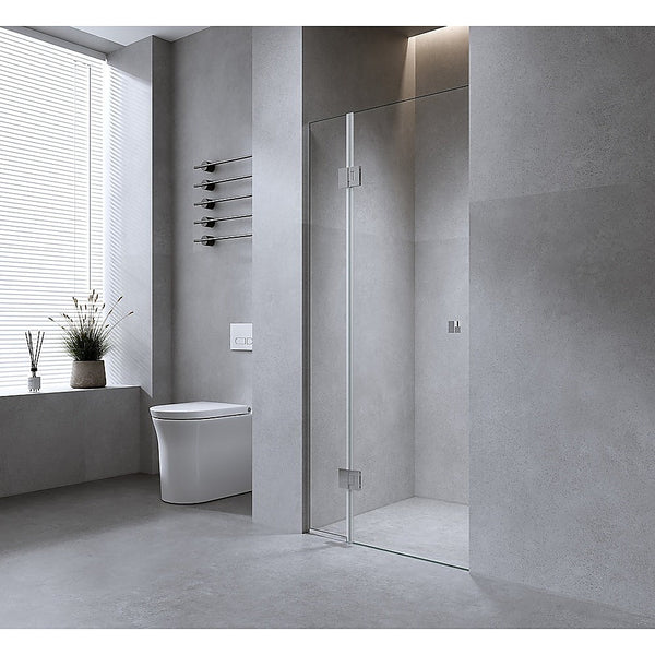 Della Francesca 110Cm Wall To Frameless Shower Screen With White Channel And Ss Hinges Round Knob Handle Shower Enclosures