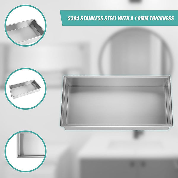 641 X 336 101Mm Shower Niche Single Shelf Organiser No Tile Needed In Stainless Steel Shower Shelves & Organisers