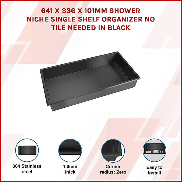 641 X 336 101Mm Shower Niche Single Shelf Organiser No Tile Needed In Black Shower Shelves & Organisers