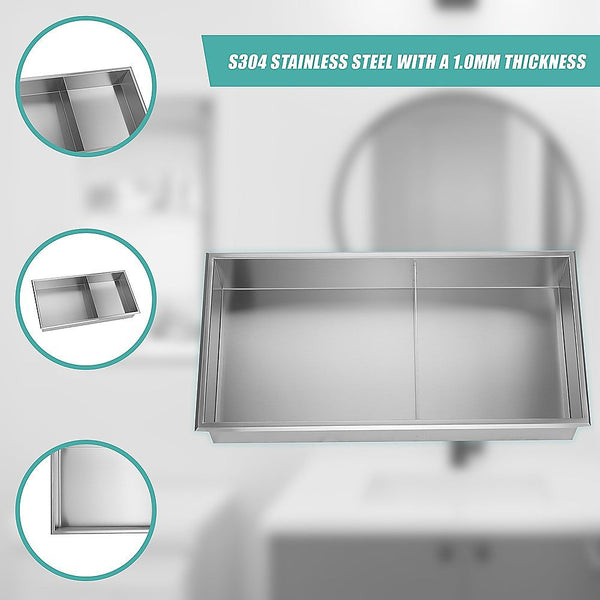 641 X 336 101Mm Shower Niche Double Shelf Organizer No Tile Needed In Stainless Steel Finish Shower Shelves & Organisers