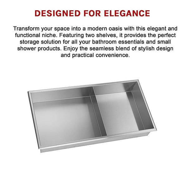 641 X 336 101Mm Shower Niche Double Shelf Organizer No Tile Needed In Stainless Steel Finish Shower Shelves & Organisers