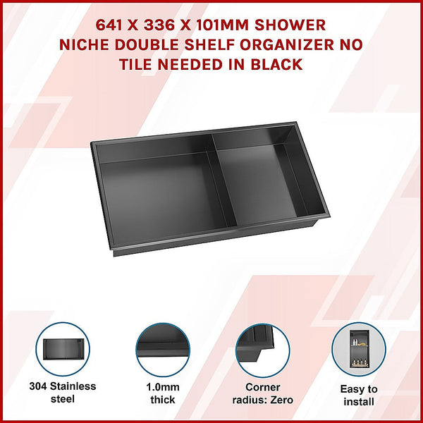 641 X 336 101Mm Shower Niche Double Shelf Organizer No Tile Needed In Black Shower Shelves & Organisers