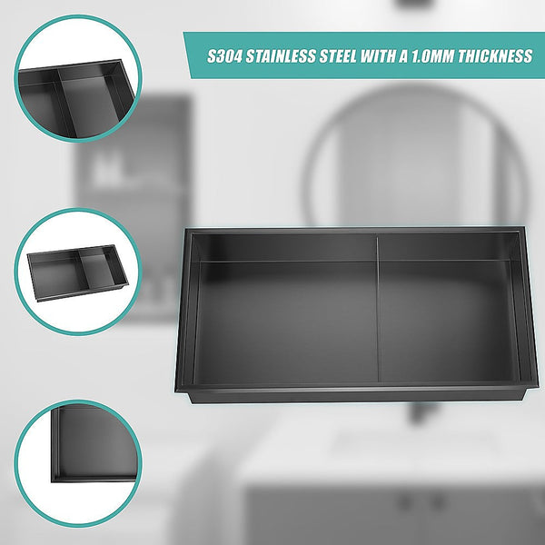 641 X 336 101Mm Shower Niche Double Shelf Organizer No Tile Needed In Black Shower Shelves & Organisers