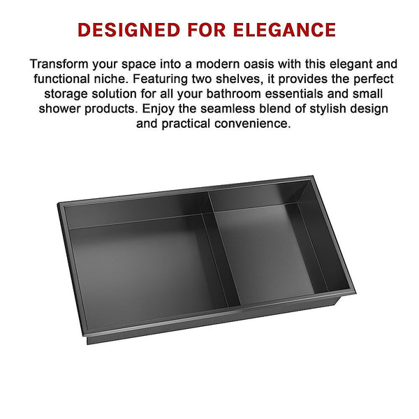 641 X 336 101Mm Shower Niche Double Shelf Organizer No Tile Needed In Black Shower Shelves & Organisers