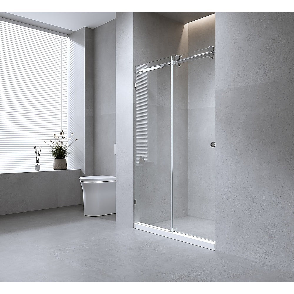 120Cm Frameless Glass Sliding Shower Door With Black Rail And Hardware Shower Doors