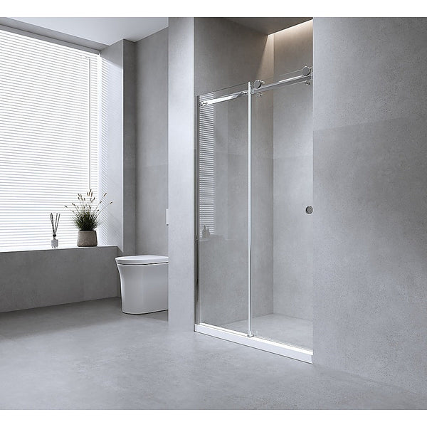 150Cm Frameless Glass Sliding Shower Door With Black Rail And Hardware Shower Doors