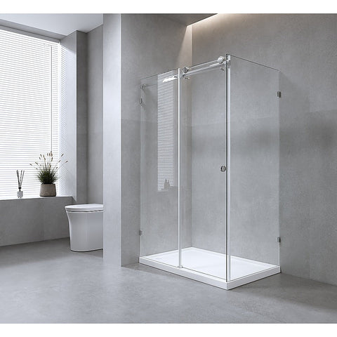 120X90cm Frameless Glass Sliding Corner Shower With Black Rail And Hardware Shower Doors