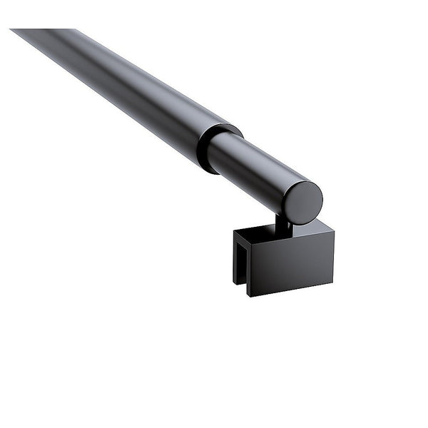 70Cm Reeded Single Shower Glass Screen With Black F Brackets & Round Pole Shower Doors