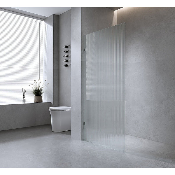80Cm Reeded Single Shower Glass Screen With Nickel U Brackets & Round Pole Shower Doors