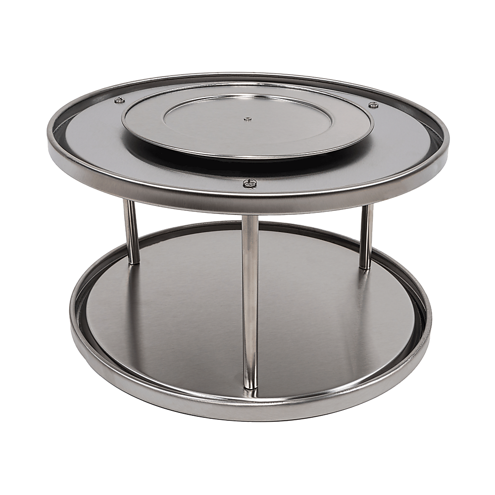 2 Tier Rack Lazy Susan Organiser Steel Kitchen Pantry Cabinet Storage Racks & Holders