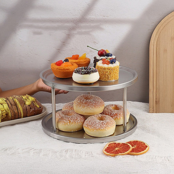 2 Tier Rack Lazy Susan Organiser Steel Kitchen Pantry Cabinet Storage Racks & Holders