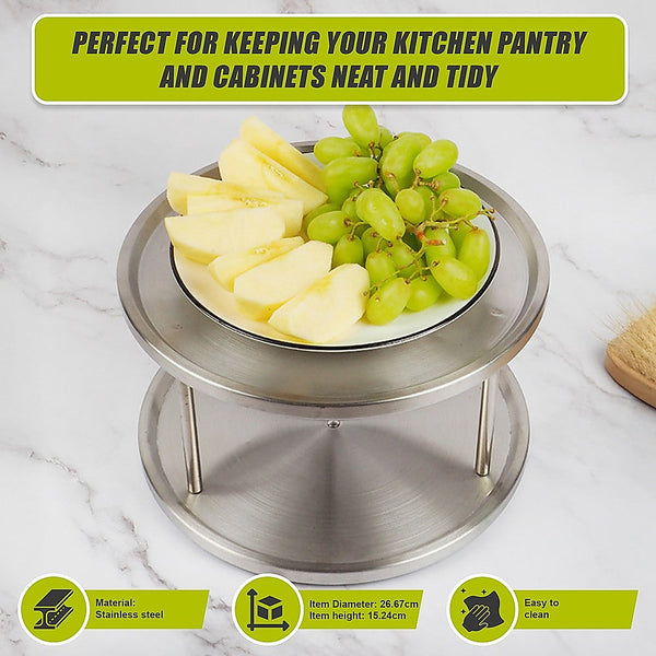 2 Tier Rack Lazy Susan Organiser Steel Kitchen Pantry Cabinet Storage Racks & Holders