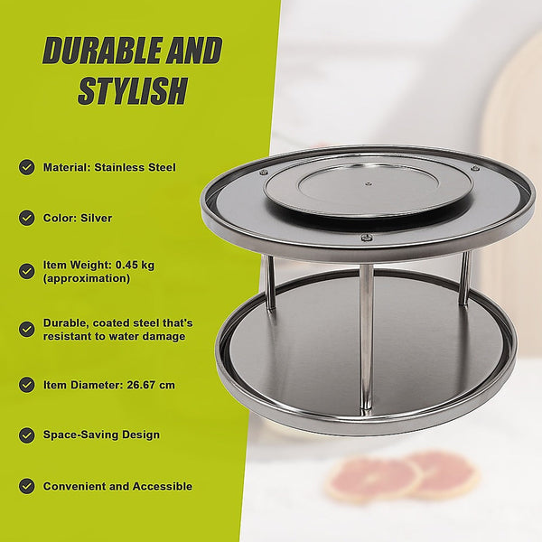 2 Tier Rack Lazy Susan Organiser Steel Kitchen Pantry Cabinet Storage Racks & Holders