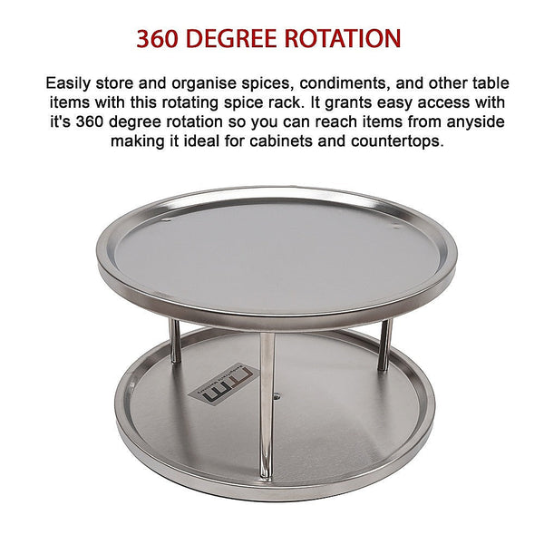 2 Tier Rack Lazy Susan Organiser Steel Kitchen Pantry Cabinet Storage Racks & Holders