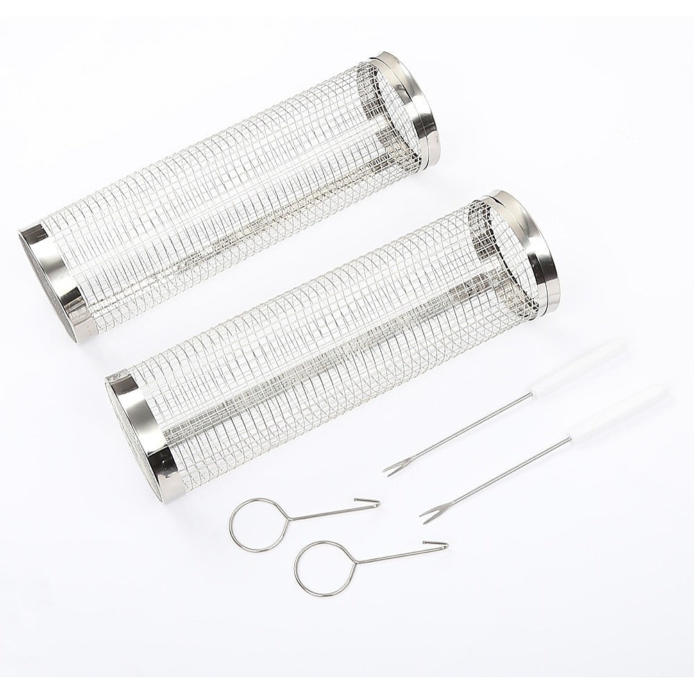 2Pc Bbq Basket Round Campfire Grid Cookware Barbecues Grills & Smokers