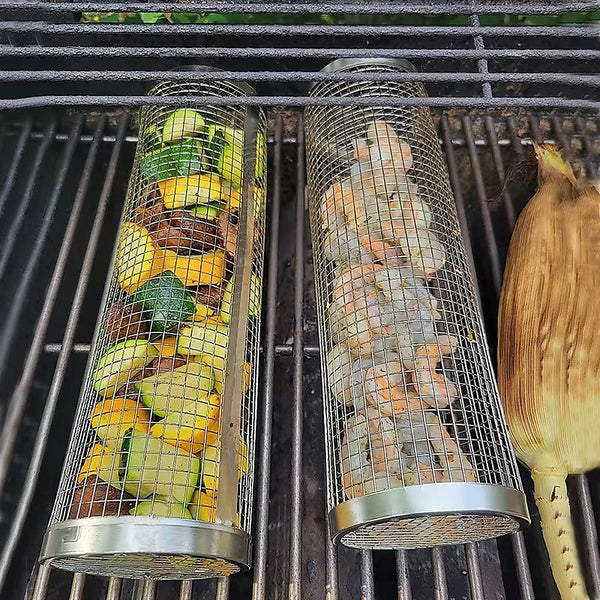 2Pc Bbq Basket Round Campfire Grid Cookware Barbecues Grills & Smokers