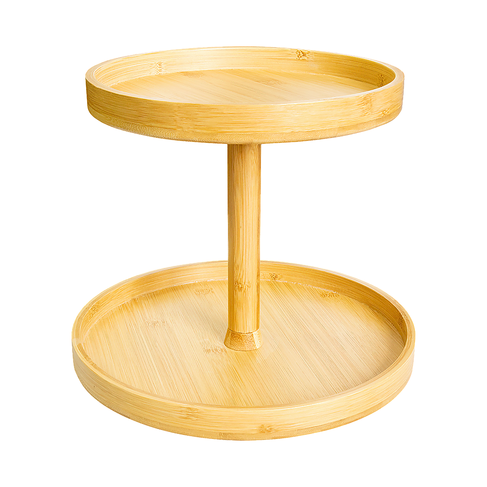 2 Tier Bamboo Lazy Susan Turntable Organizer For Kitchen Counter Cabinet Racks & Holders