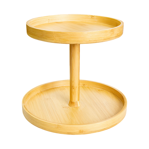 2 Tier Bamboo Lazy Susan Turntable Organizer For Kitchen Counter Cabinet Racks & Holders