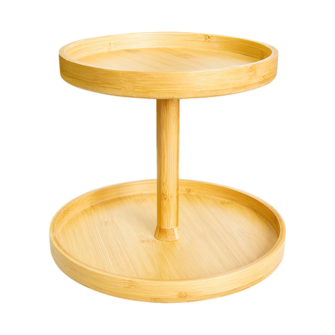 2 Tier Bamboo Lazy Susan Turntable Organizer For Kitchen Counter Cabinet Racks & Holders